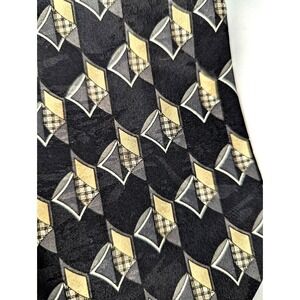 Ketch Men's Necktie Black Gold Polyester Diamond Design